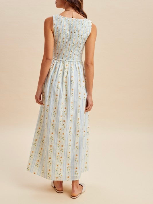 Vertical Floral Smocked Maxi