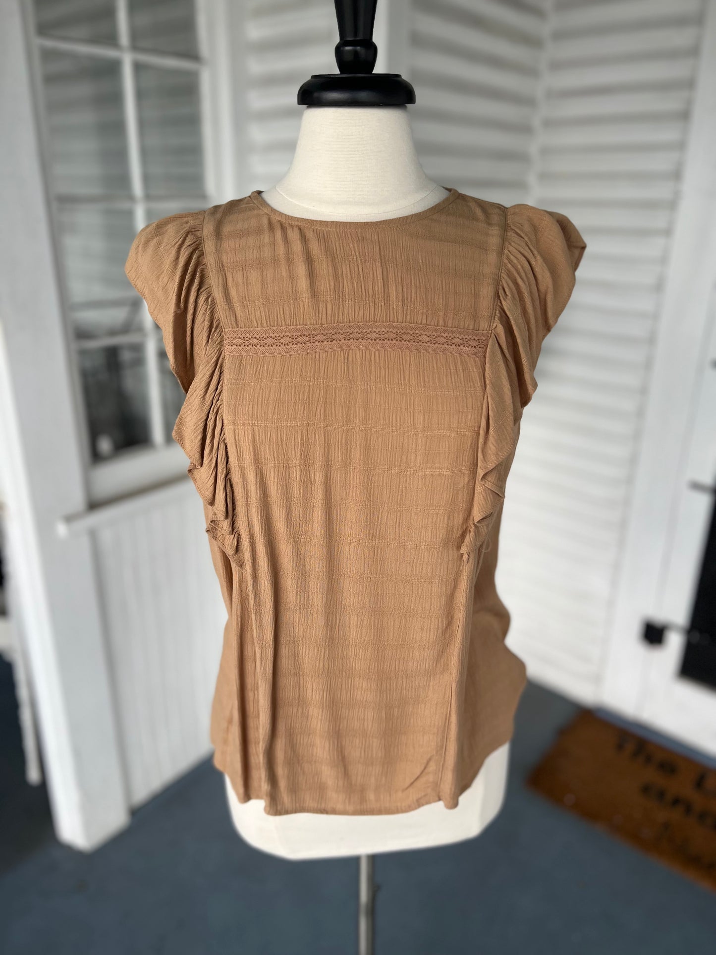 Tan Flutter Sleeve Top
