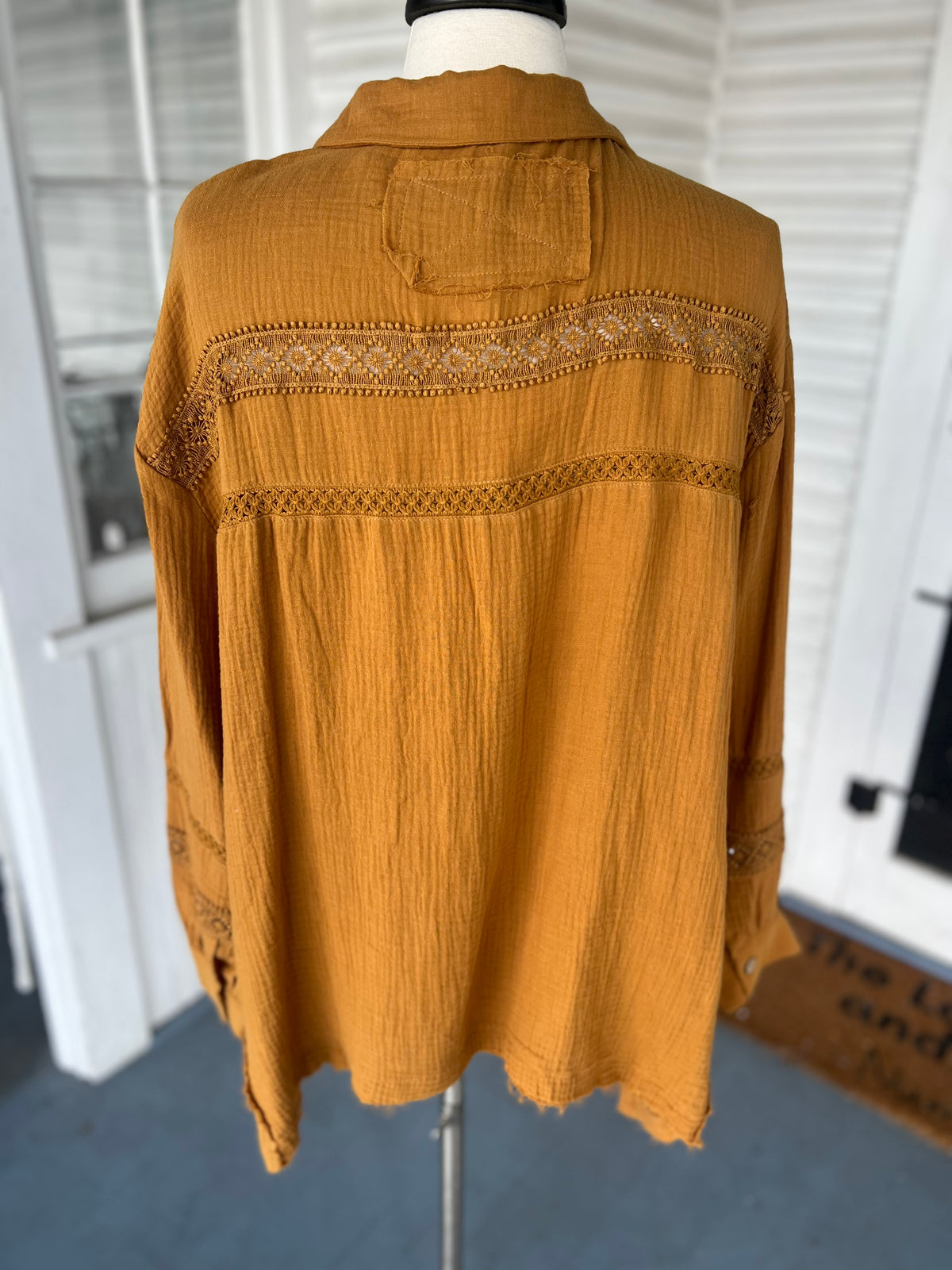 Mustard Gauze Button Down Top