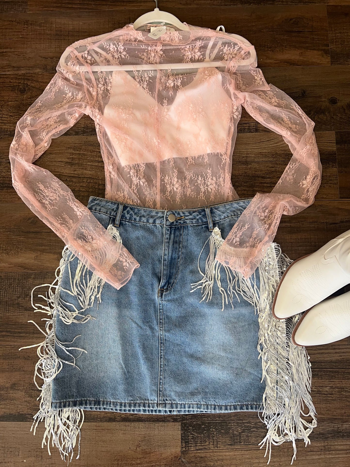 Denim Skirt w/ Fringe