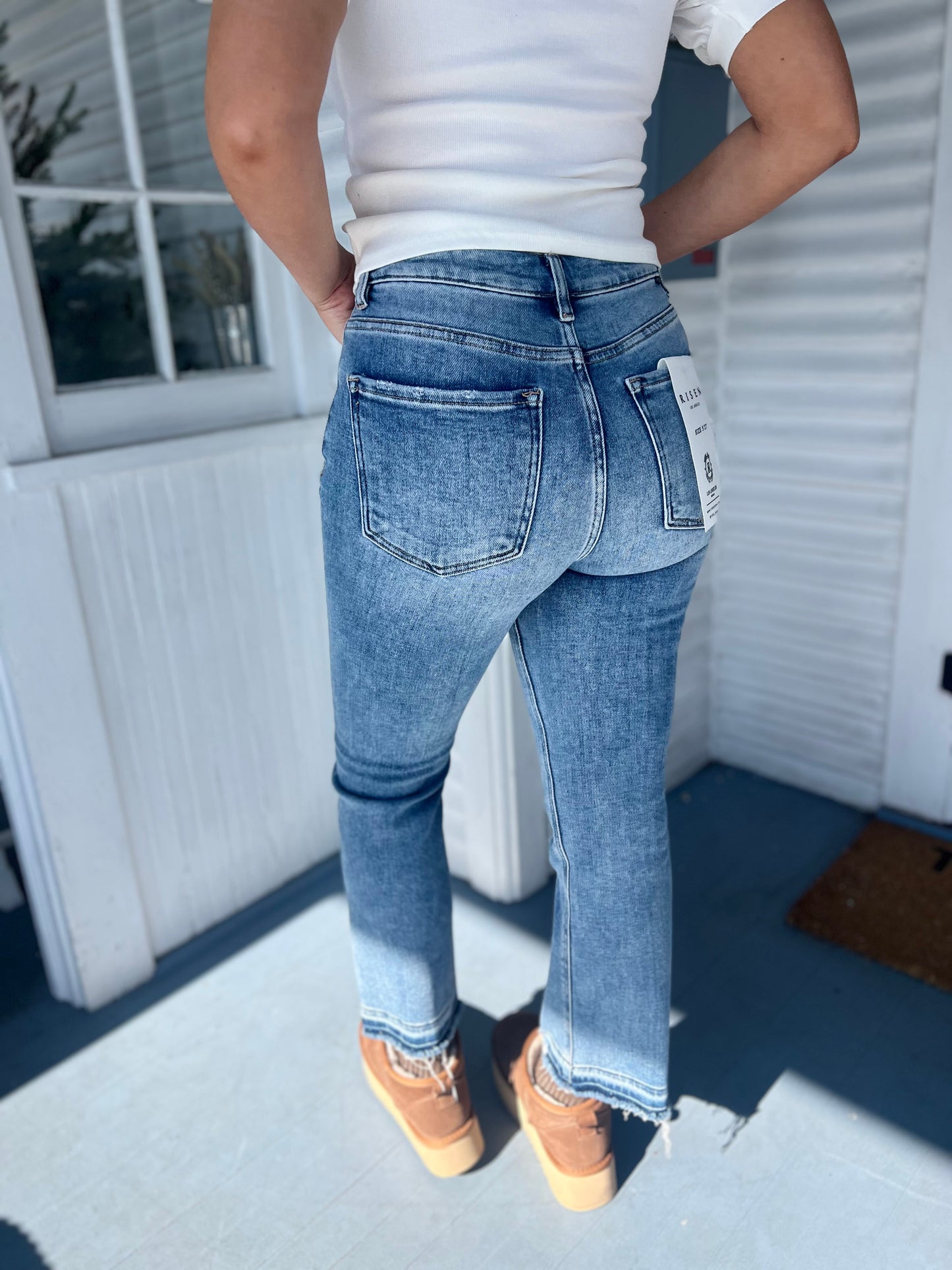 High Rise Shadow Hem Straight Leg