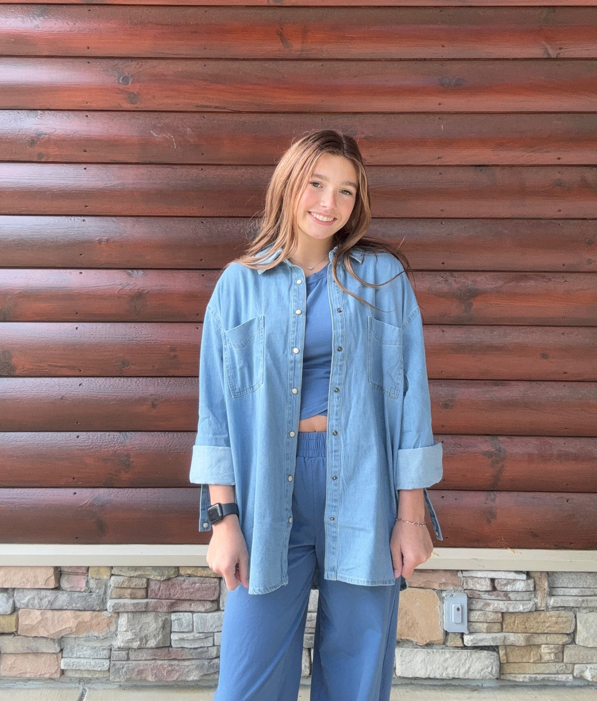 Collared Button Down Western Denim Shirt