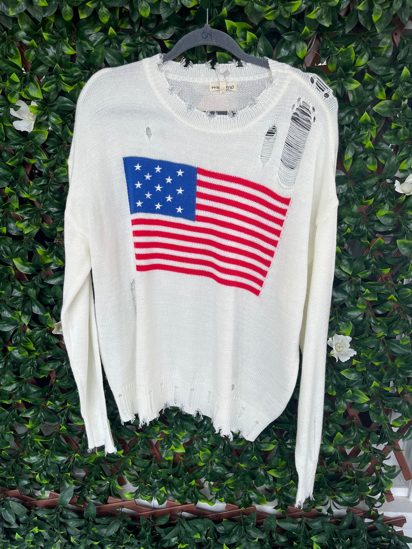 American Flag Distressed Sweater