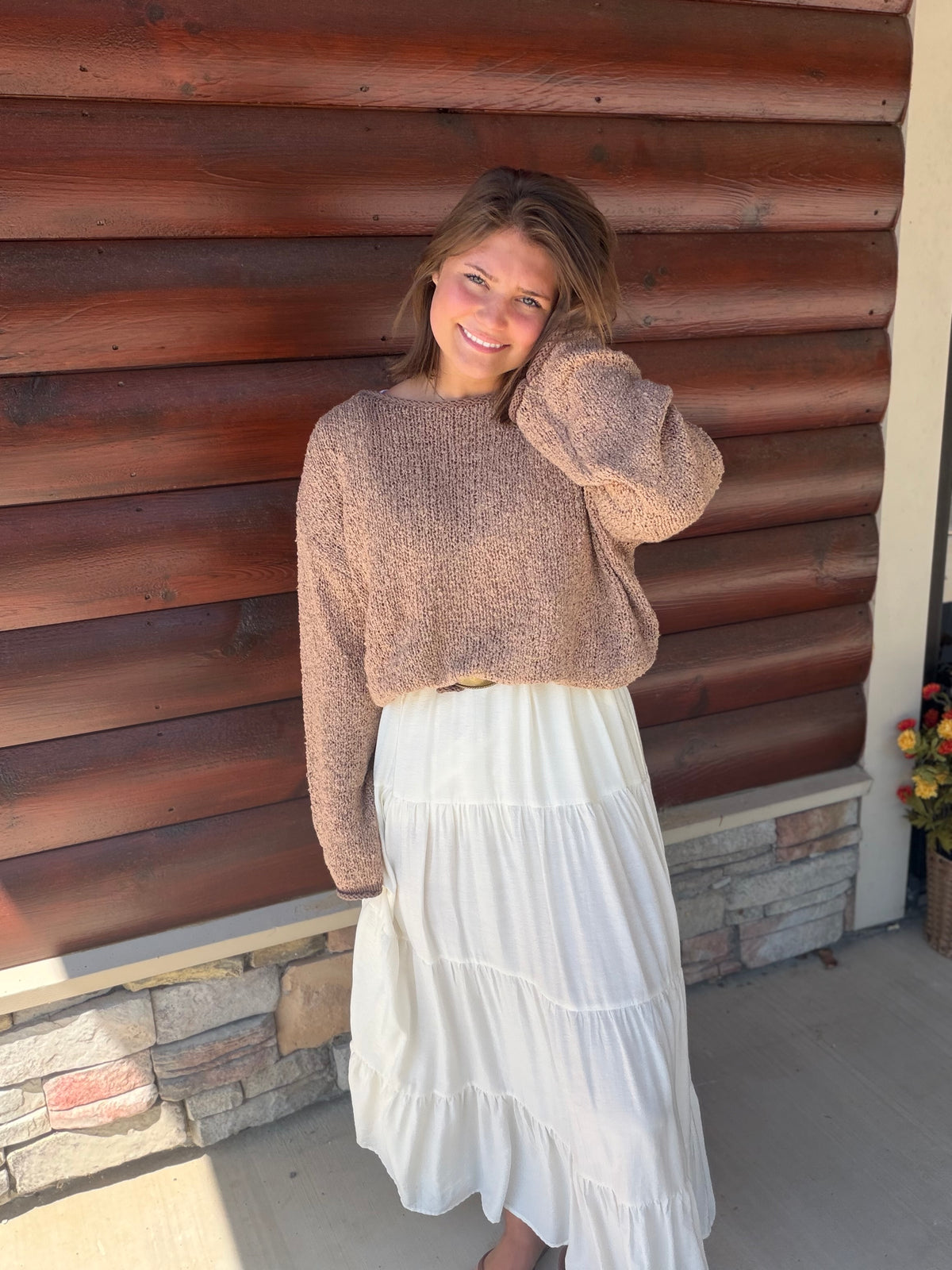 Boat Neck Contrast Trim LS Knit Sweater