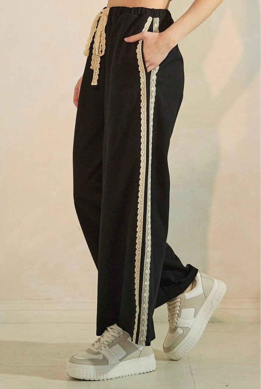 Black Ribbon Detail Lounge Pants