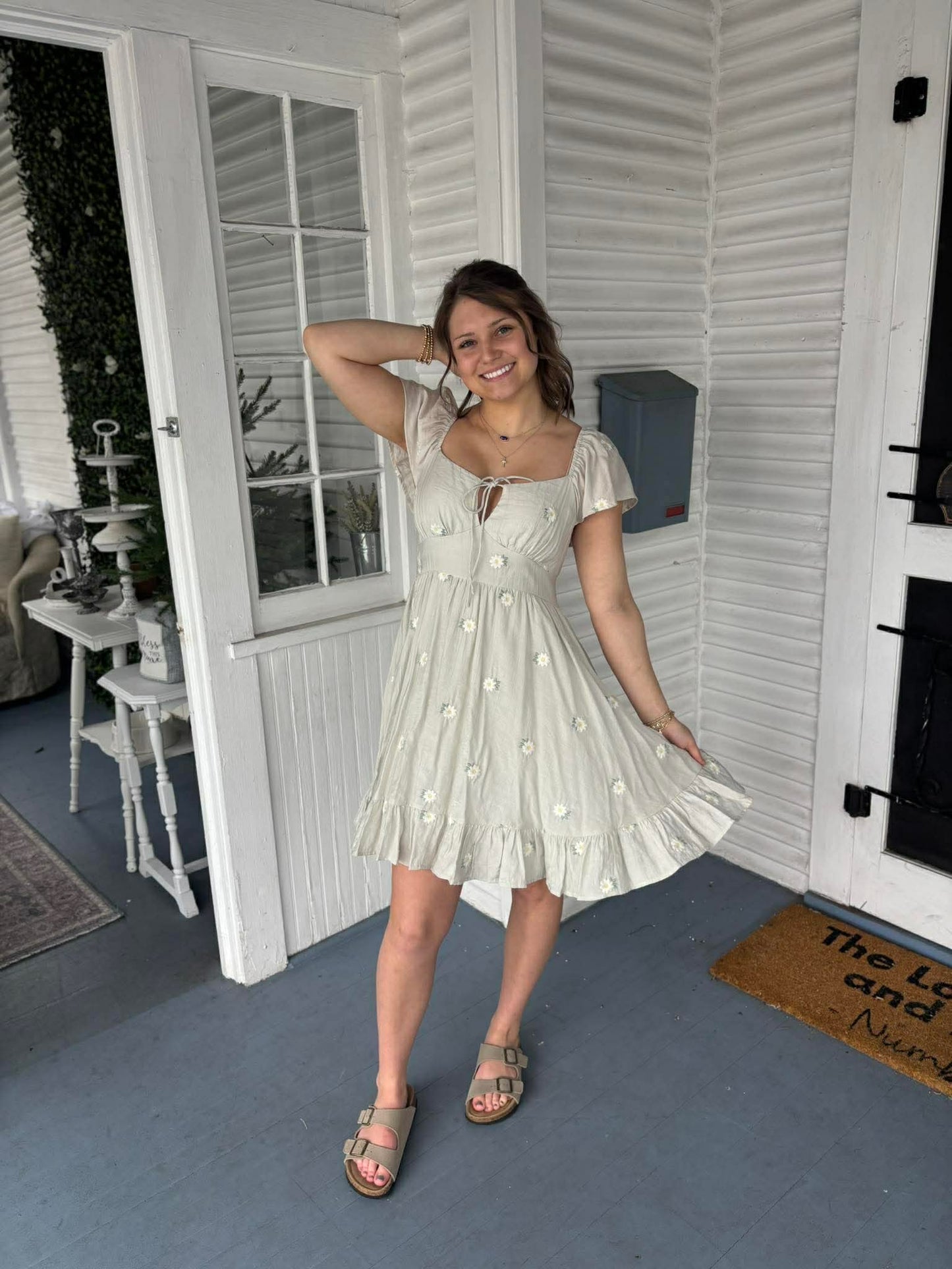 Embroidered Daisy Mini Dress