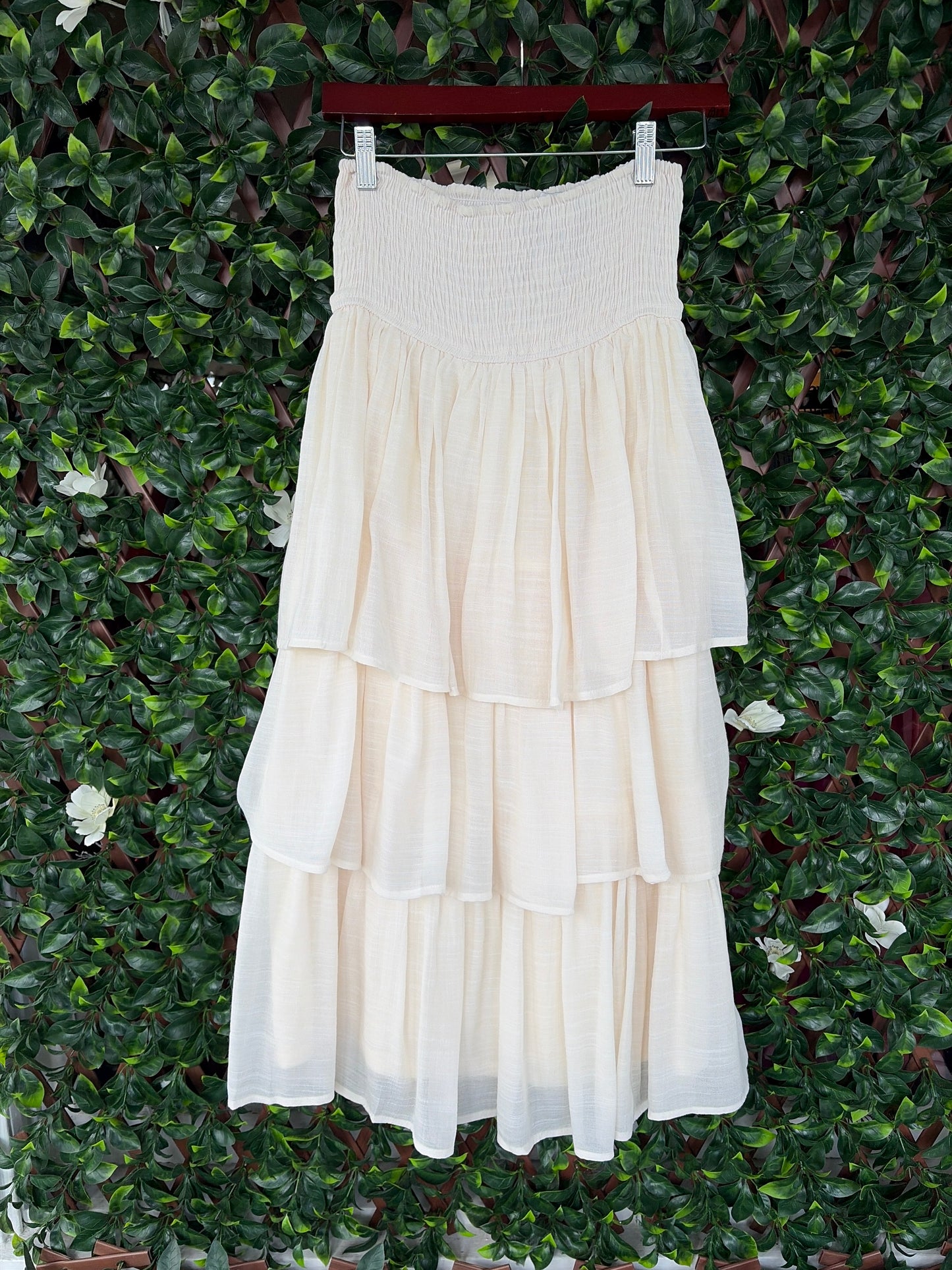 Ruched Waist Tiered Maxi Skirt