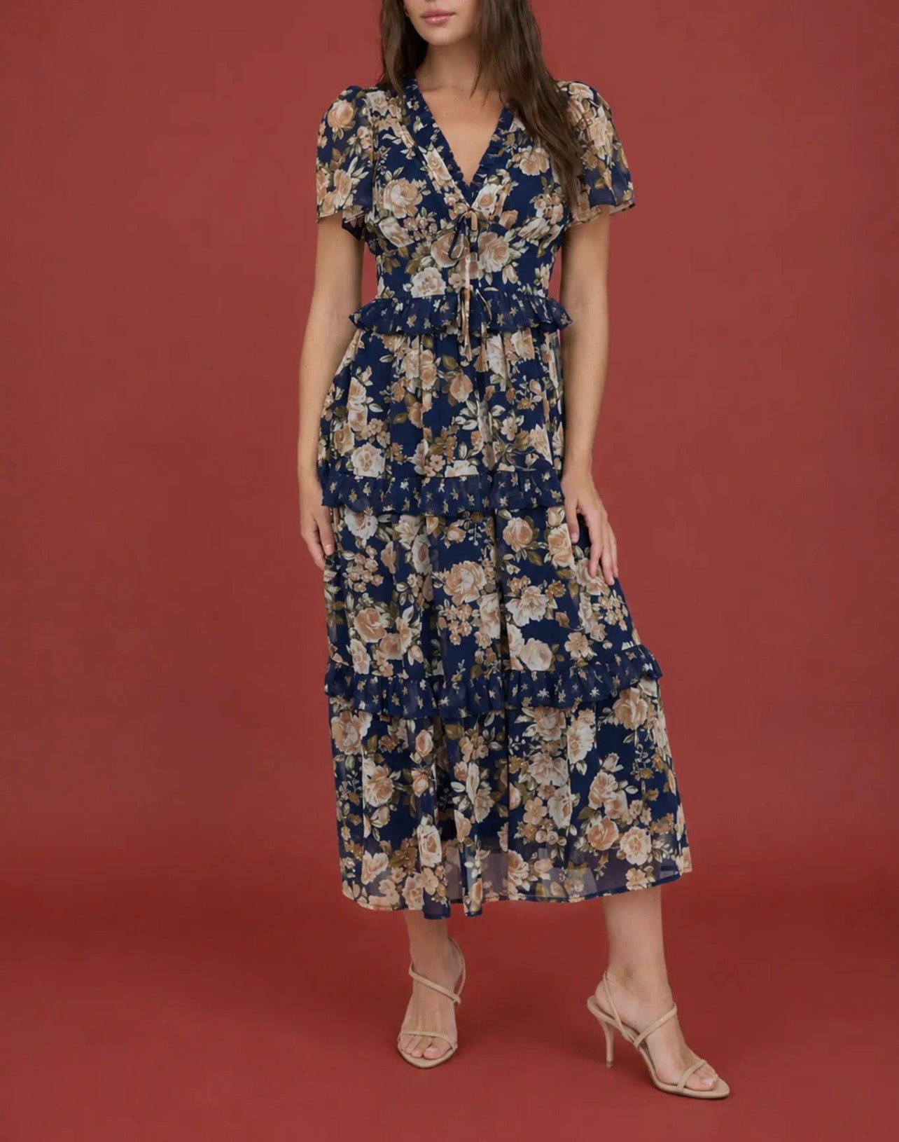 Floral Ruffle Tier Midi Dress