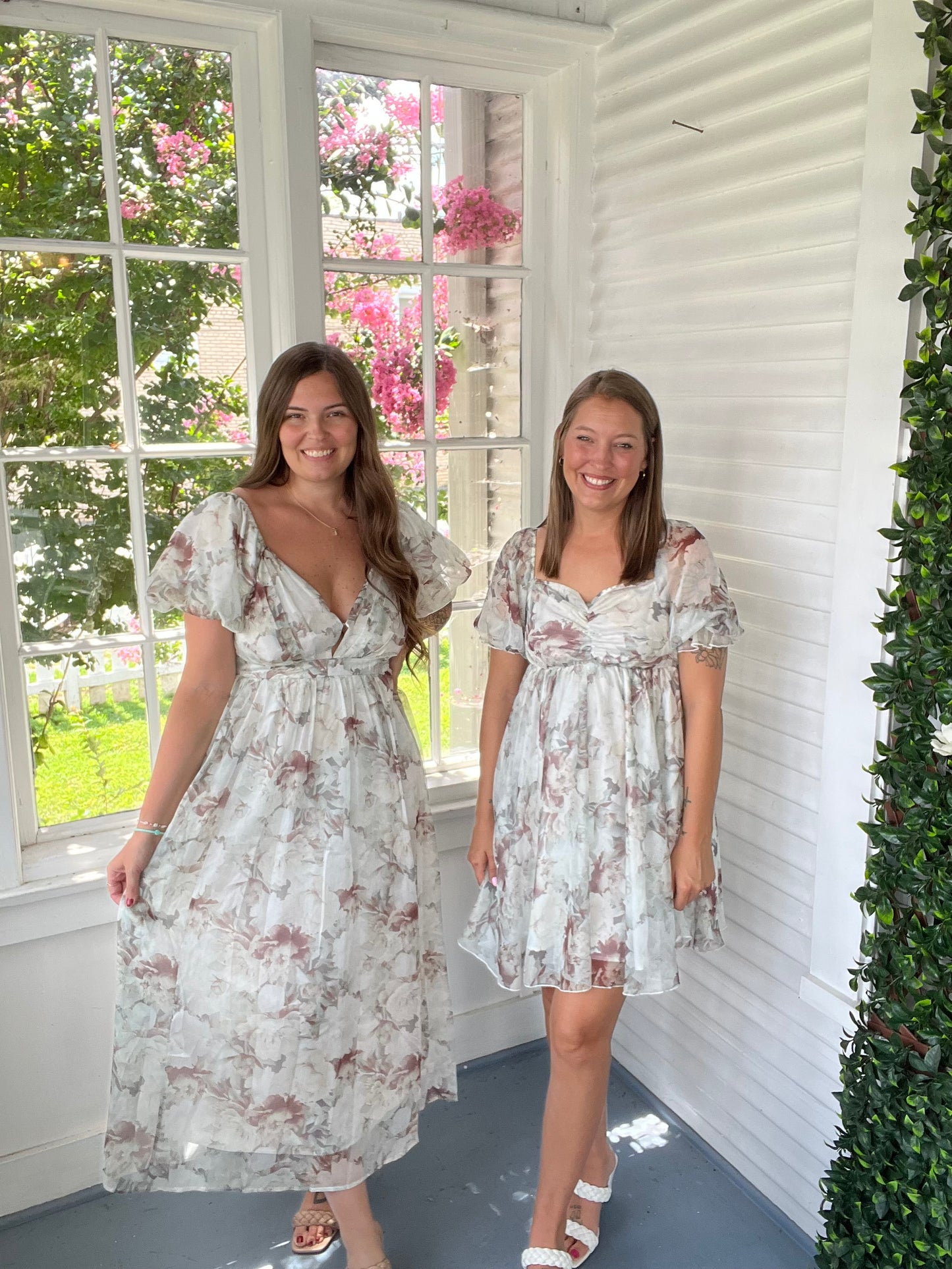 Mint/Brown Mix Floral Midi Dress