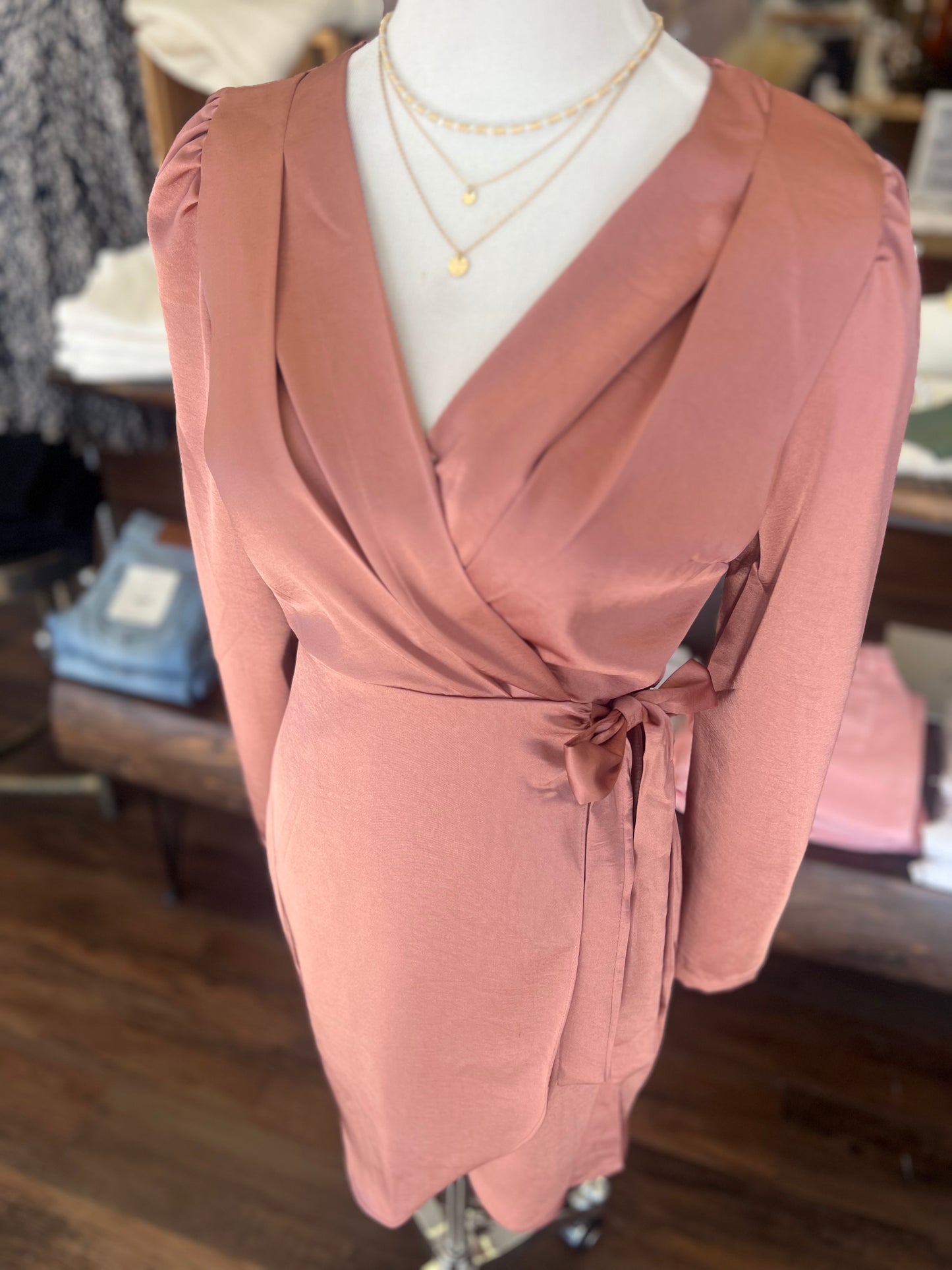 Satin Faux Wrap Mini Dress