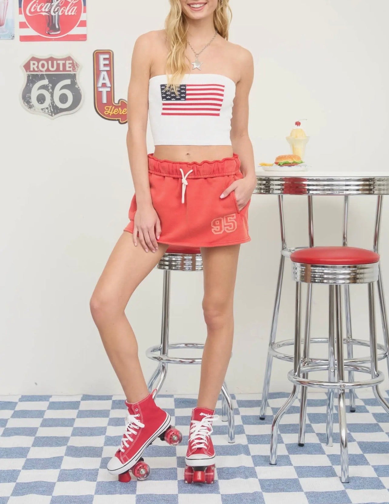 American Flag Strapless Sweater Crop Top