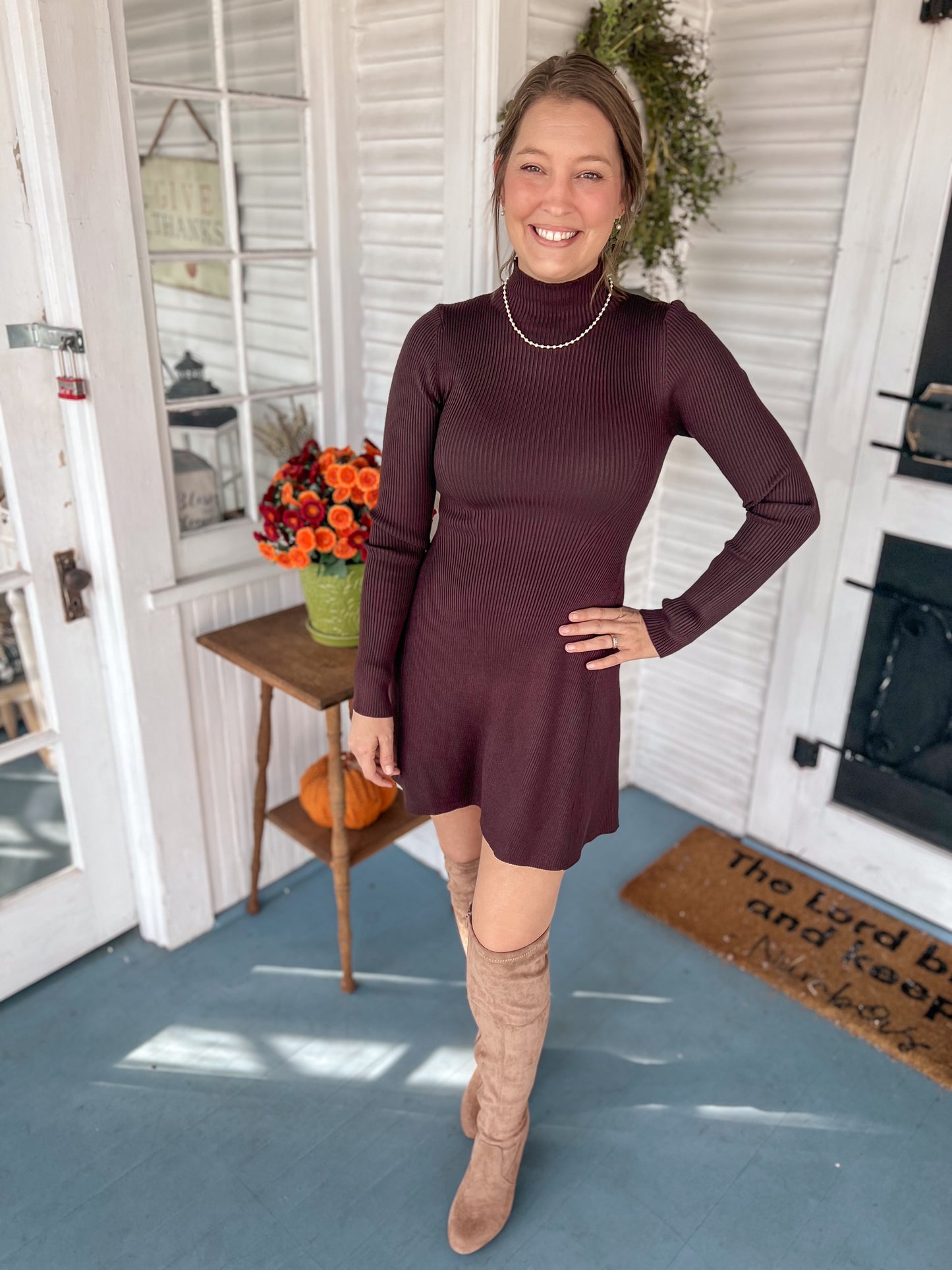 Mock Neck Flare Mini Dress