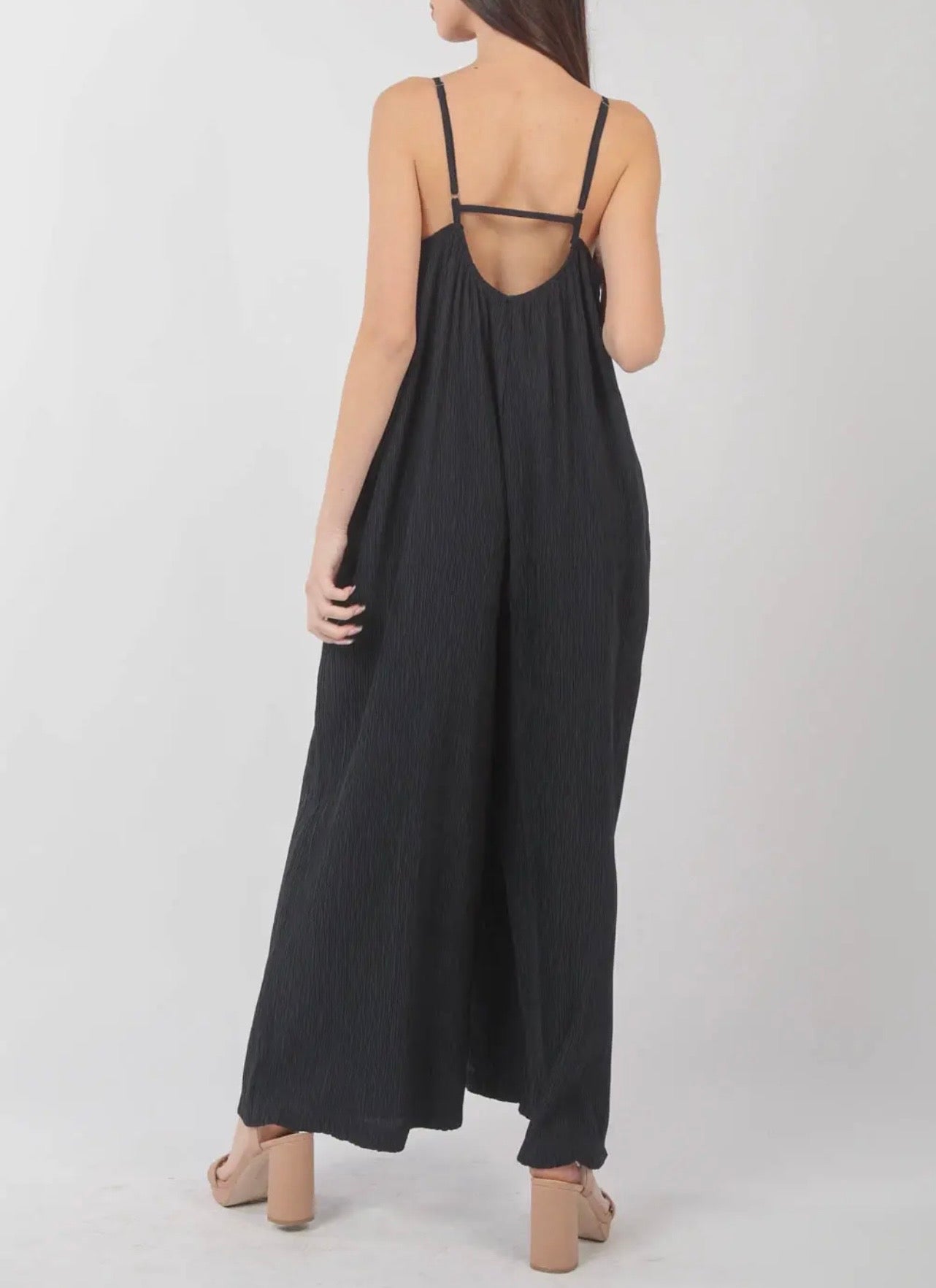 Sleeveless Textured Wide Leg Jumpsuit