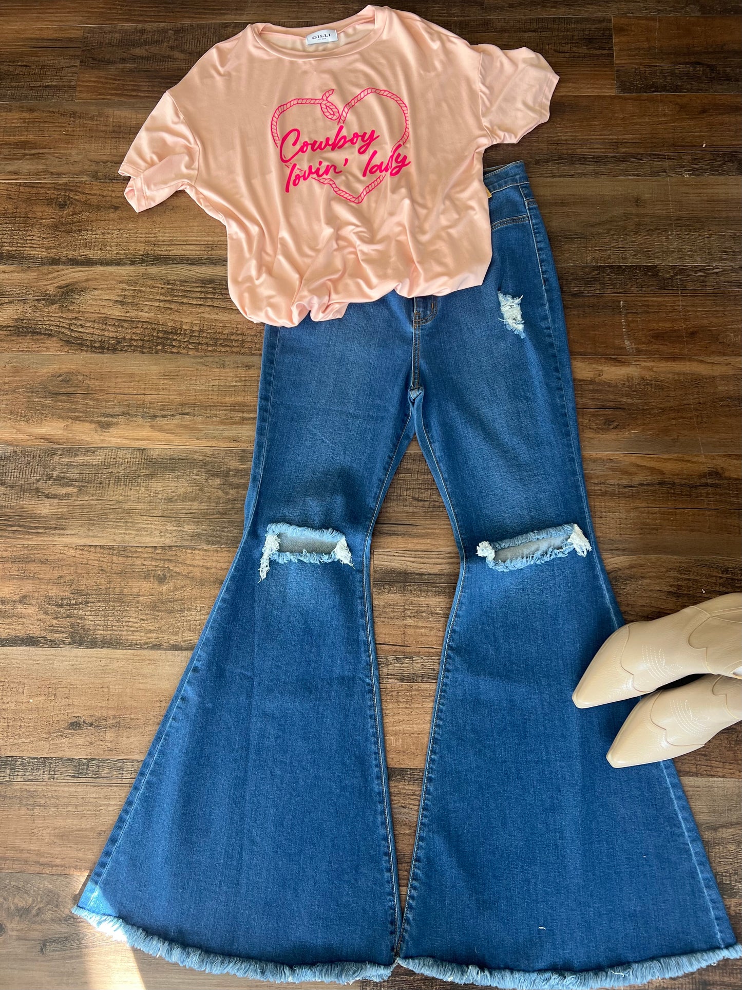 Distressed Denim Bell Bottoms