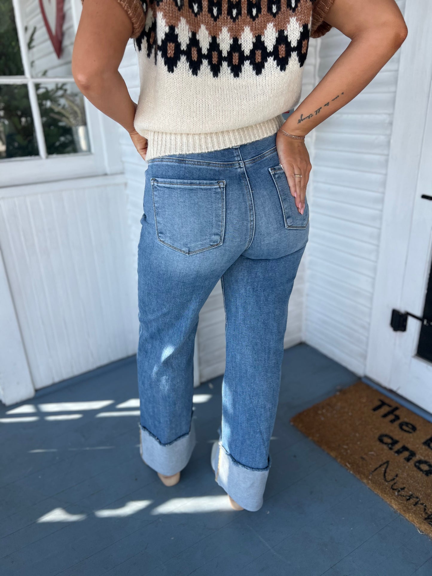 High Rise Cuffed Wide Leg Jeans