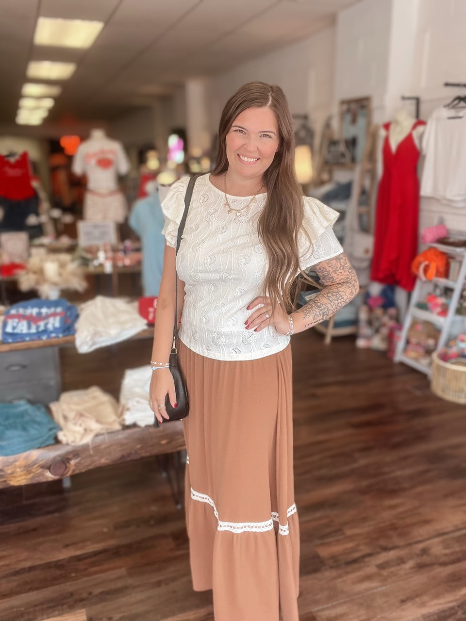 Brown Lace Detailed Skirt