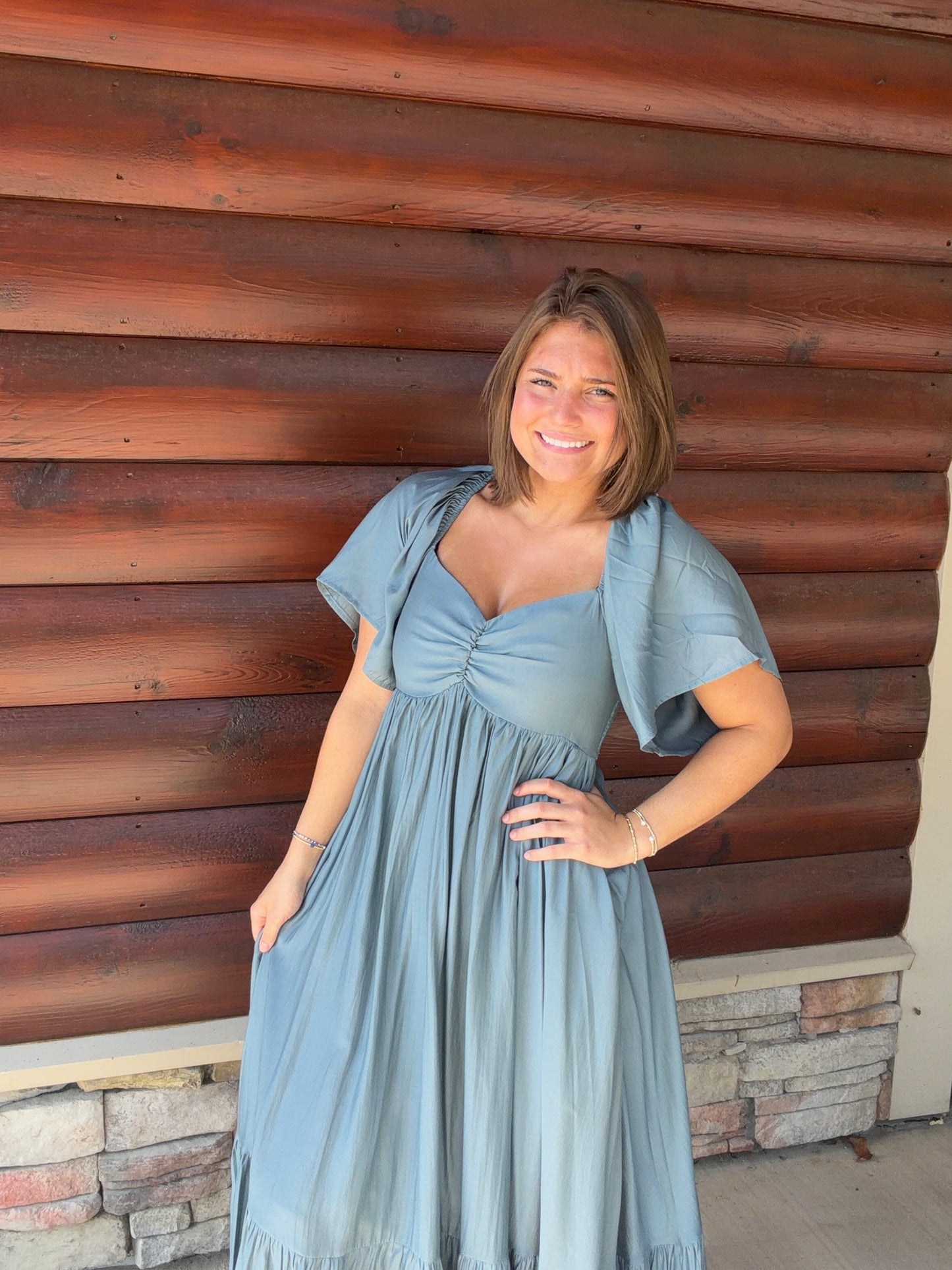 Whispering Willow Sweetheart Smocked Midi Dress