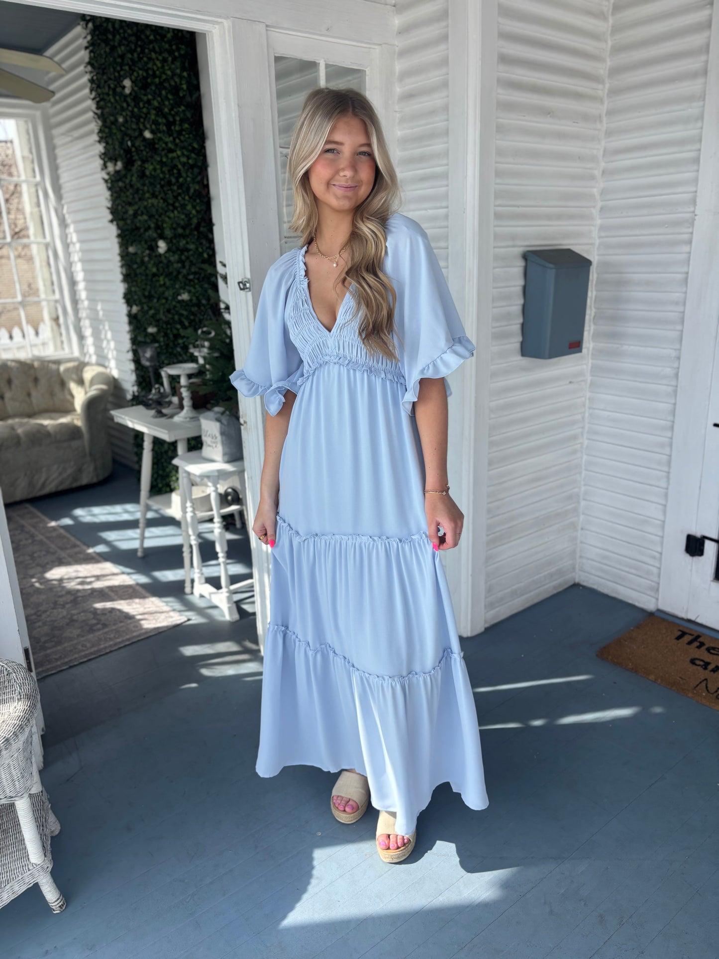 Flutter Sleeve Smocked Maxi