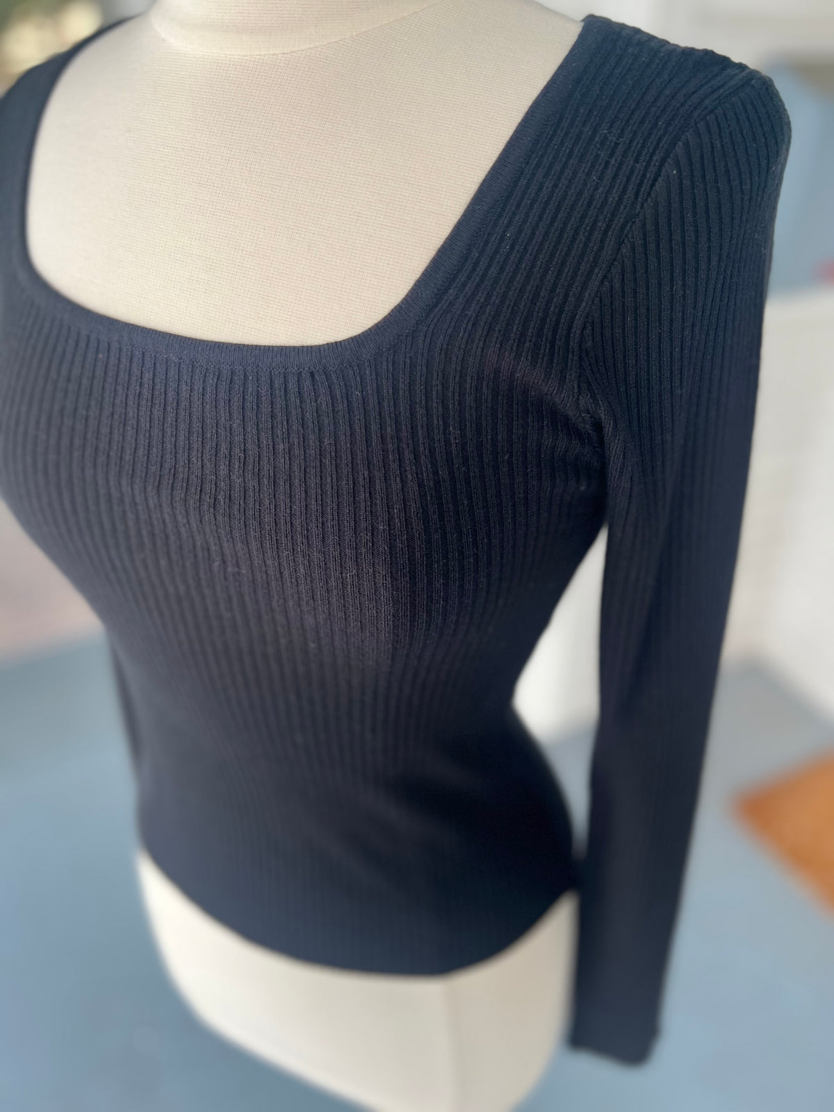 Ribbed LS Square Neck Sweater
