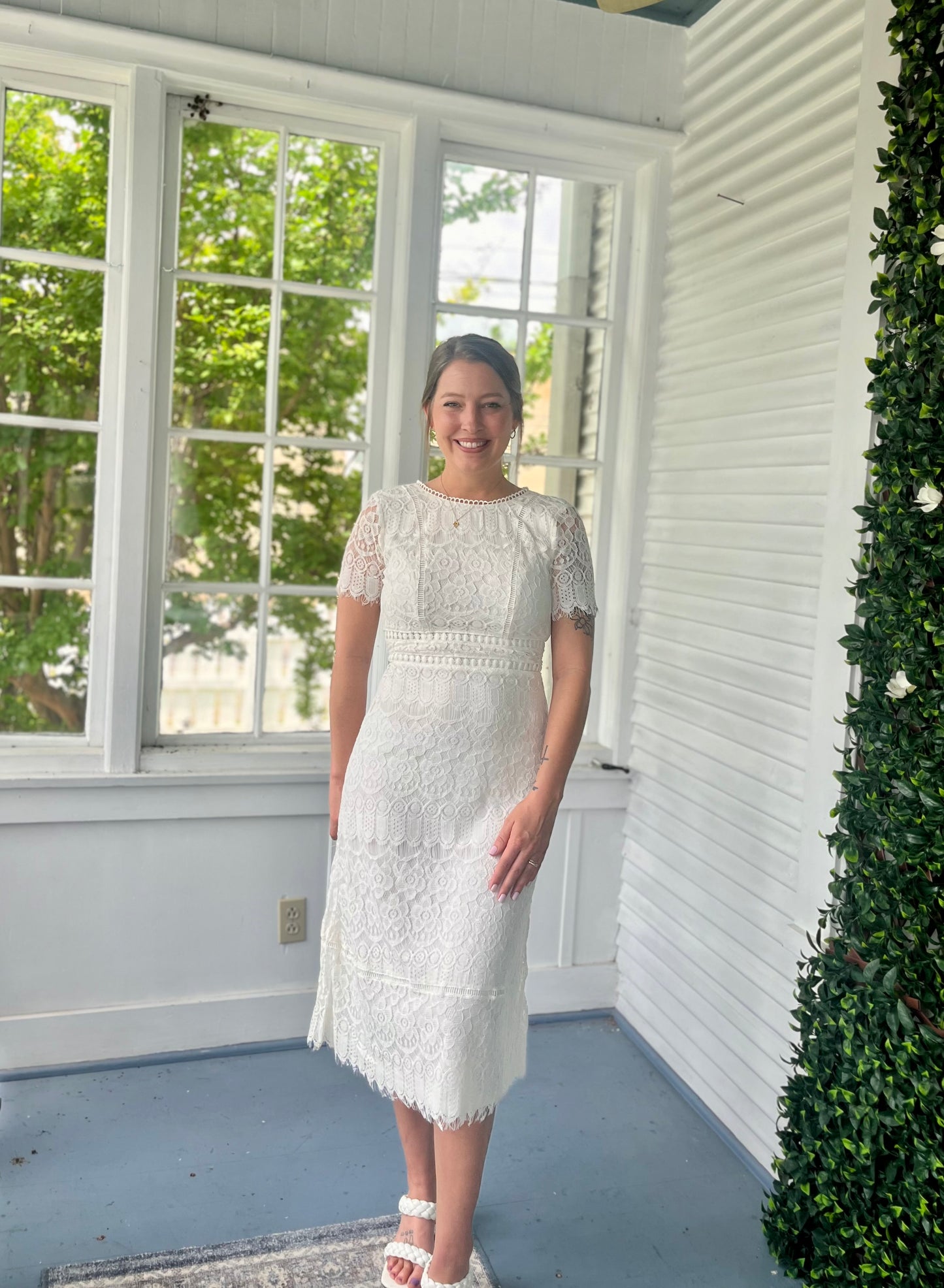 White Lace Midi Dress