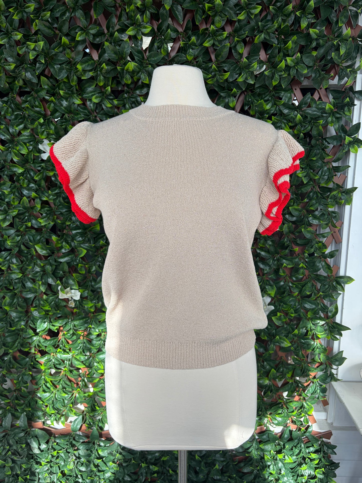 Red Trim SS Sweater