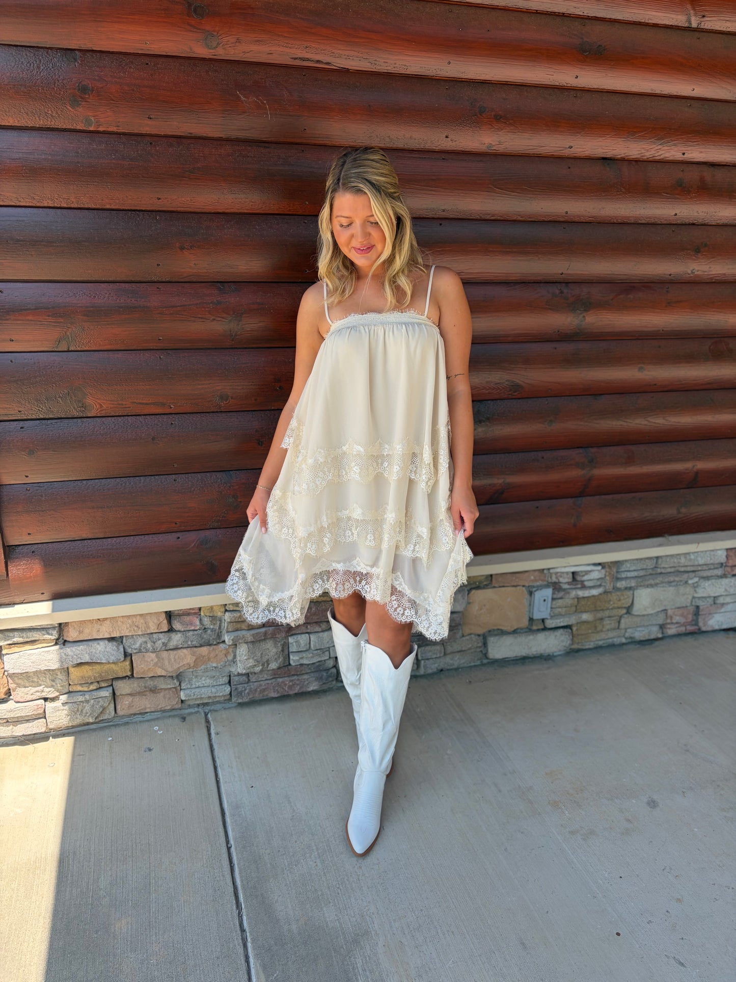 Handkerchief Hem Lace Dress