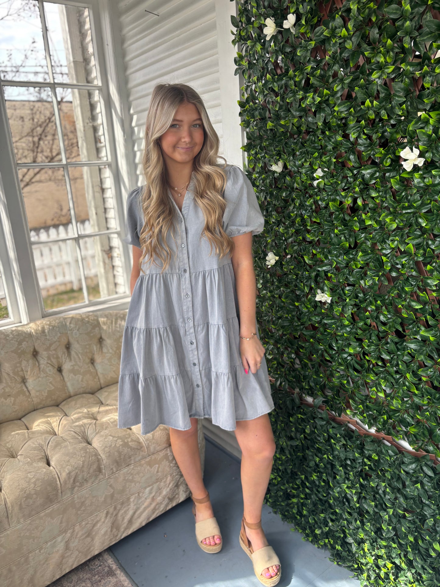 Tiered Washed Denim Dress