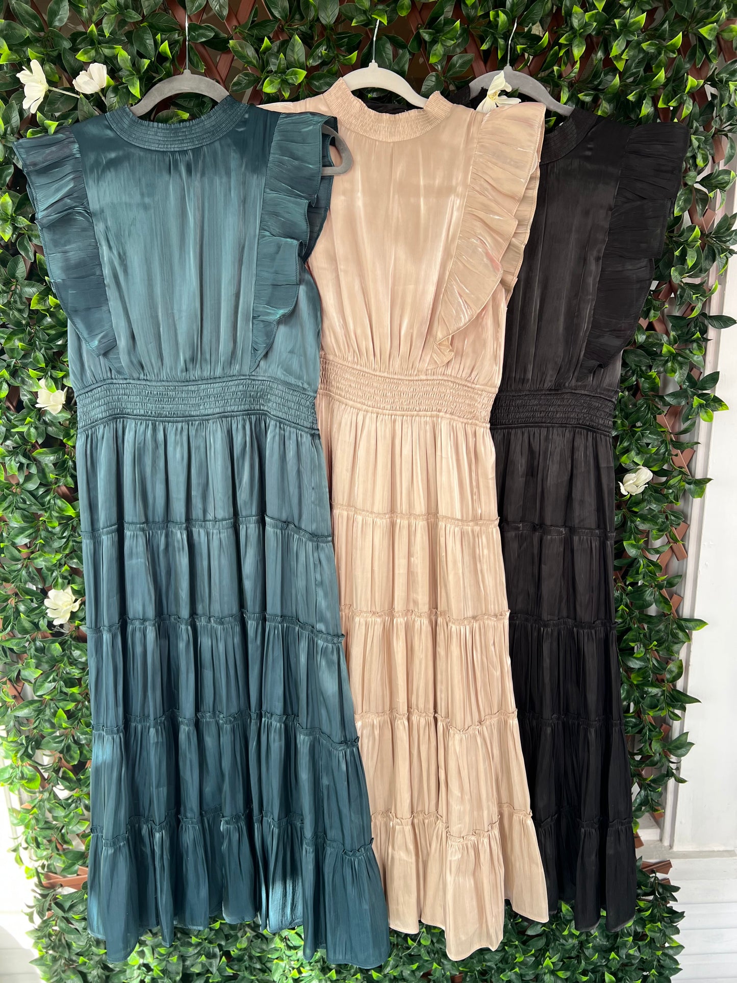 Ruffle Sleeve Mock Neck Dress