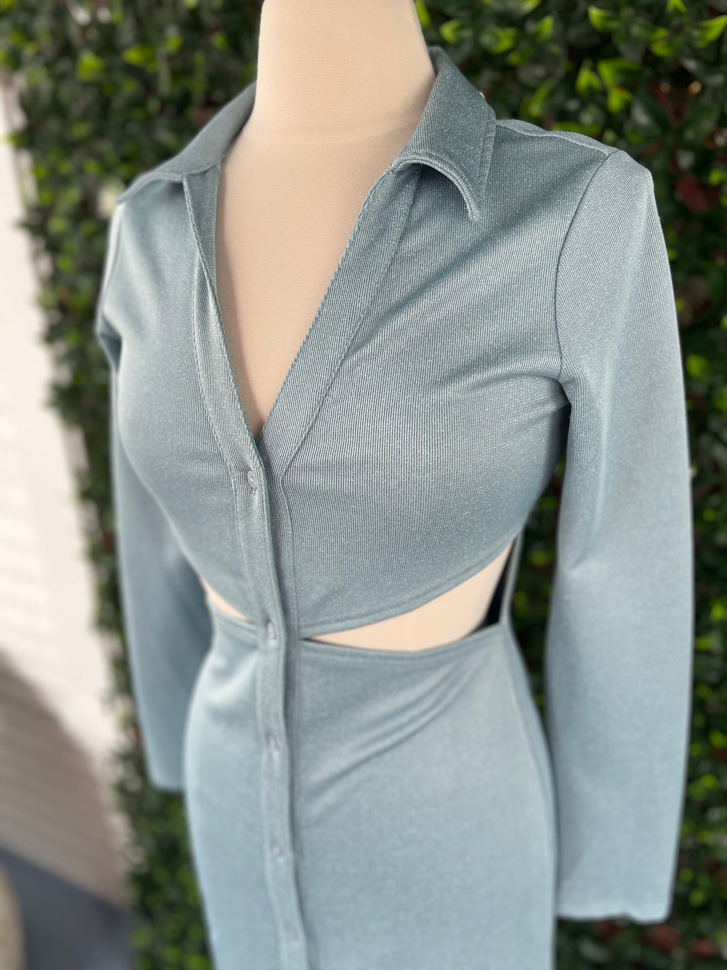Blue Shimmer Cutout Dress
