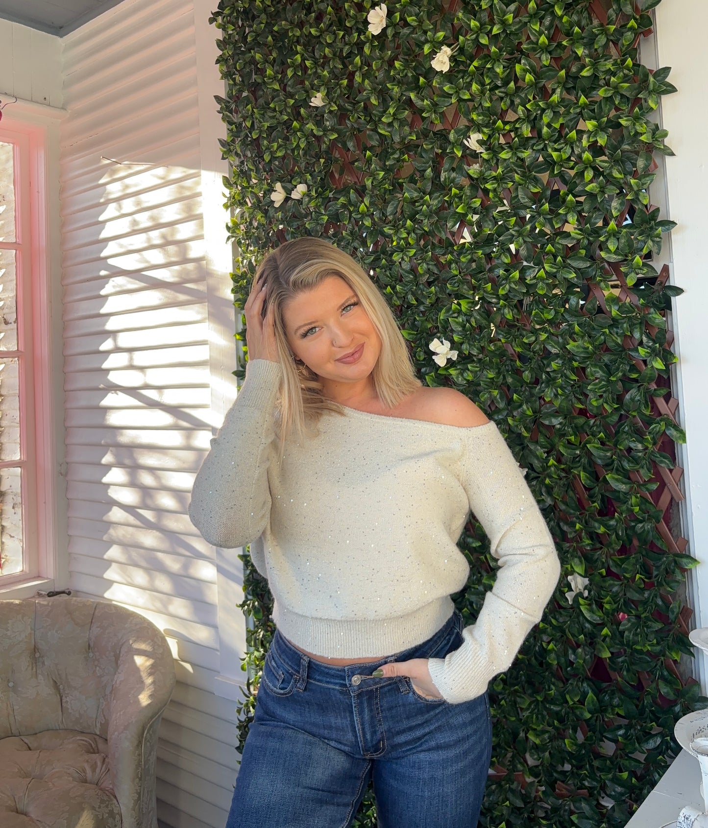 One Shoulder Sequin Sweater