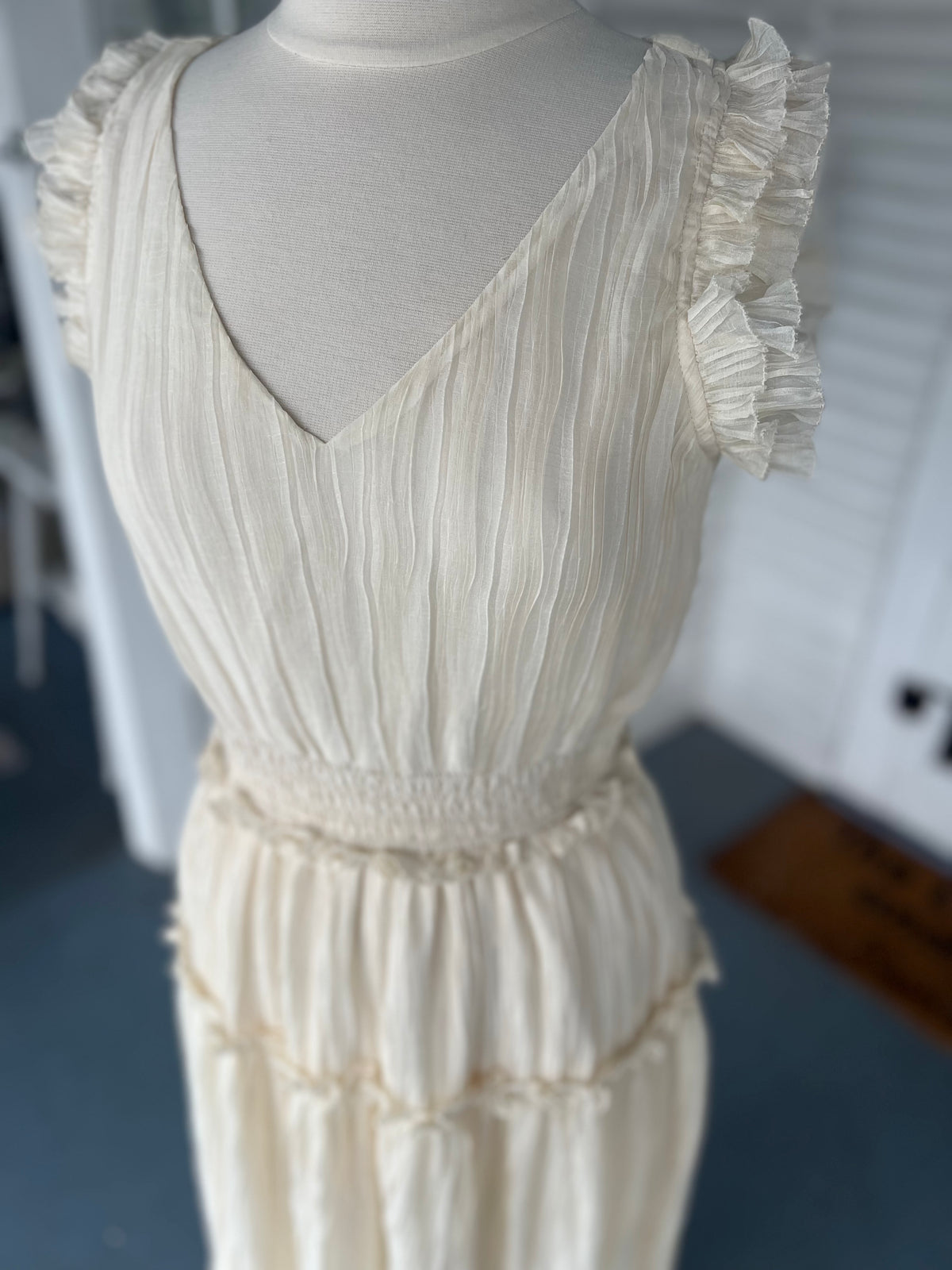 Cream Crinkle Textured Maxi Dress