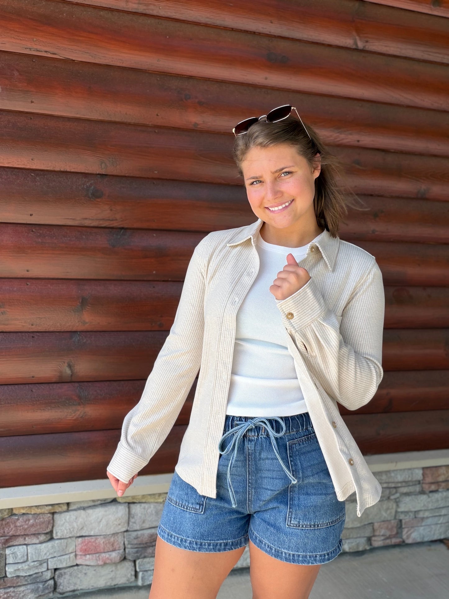 Striped Collared LS Button Down Top