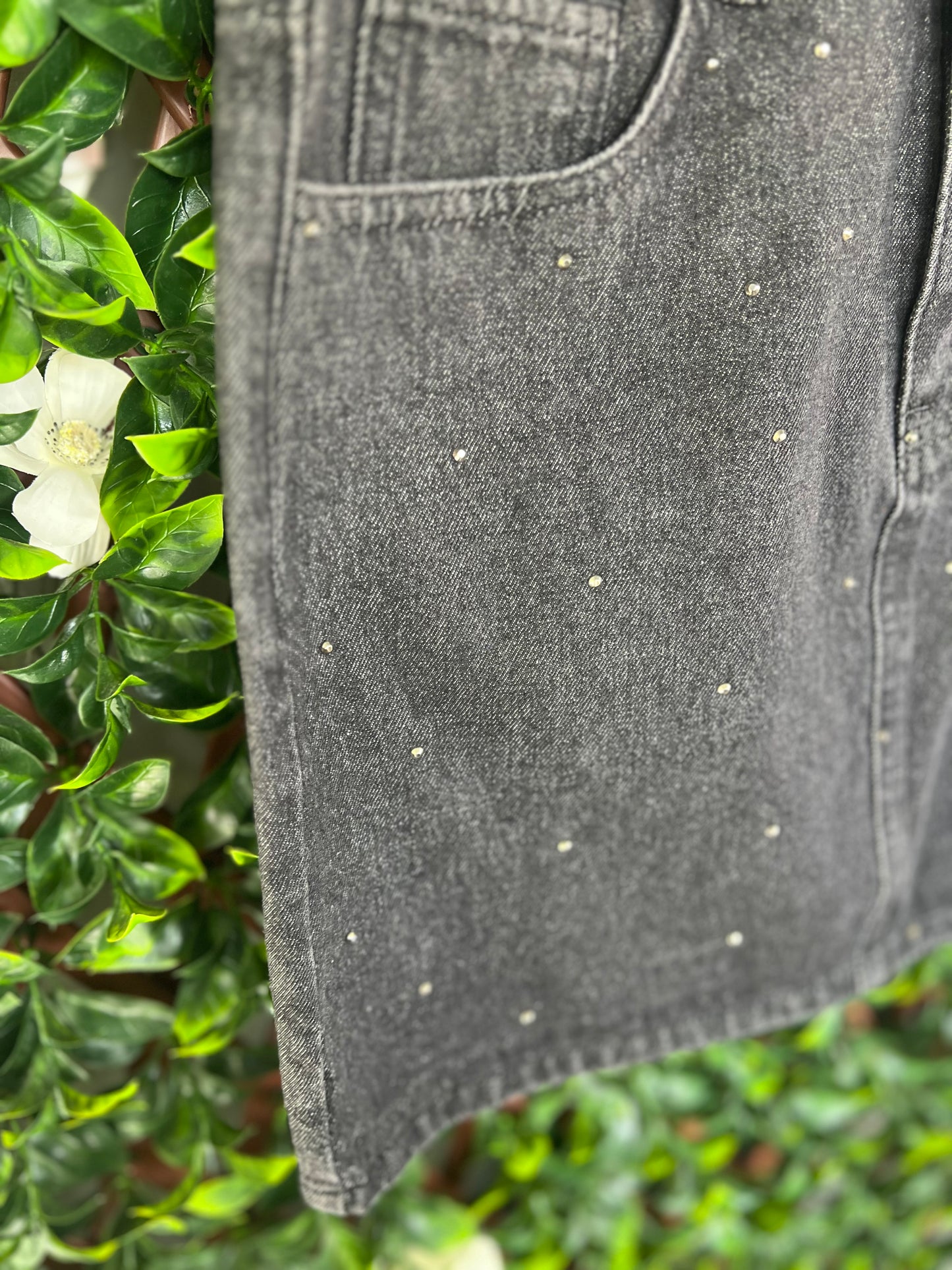 Black Rhinestone Denim Skirt