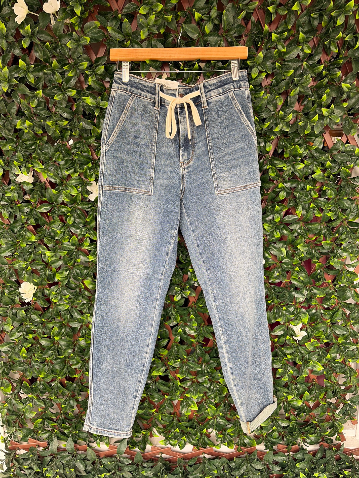 High Waist Denim Tie Jogger