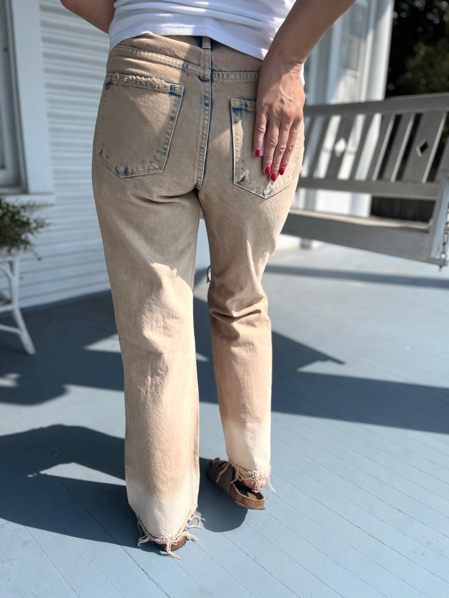 Acid Wash Distressed Camel Jean