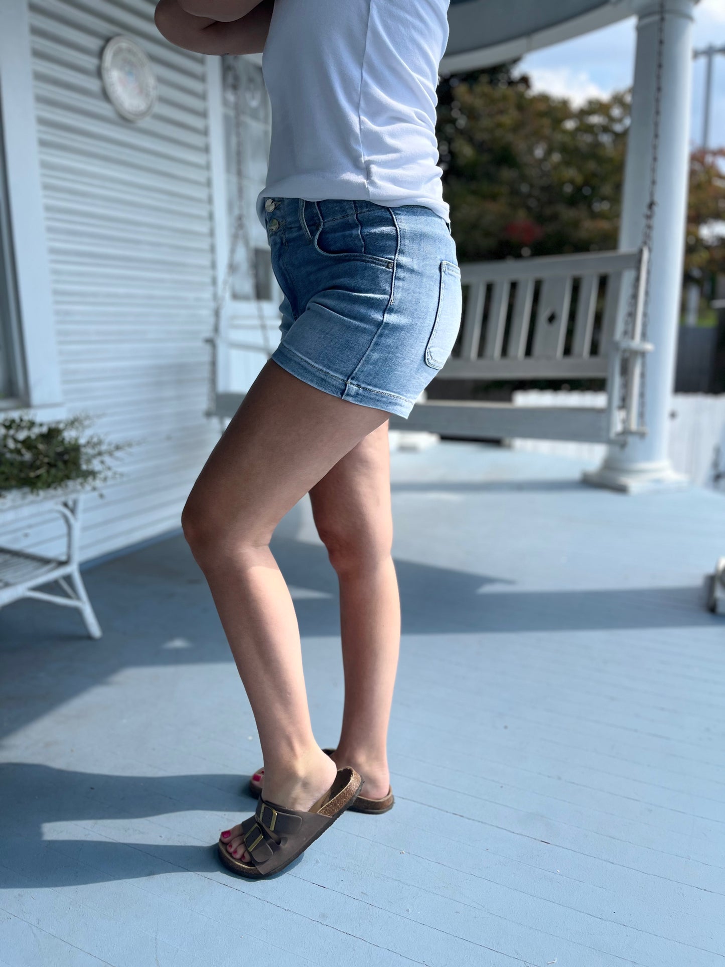High Rise Seam Detail Denim Shorts
