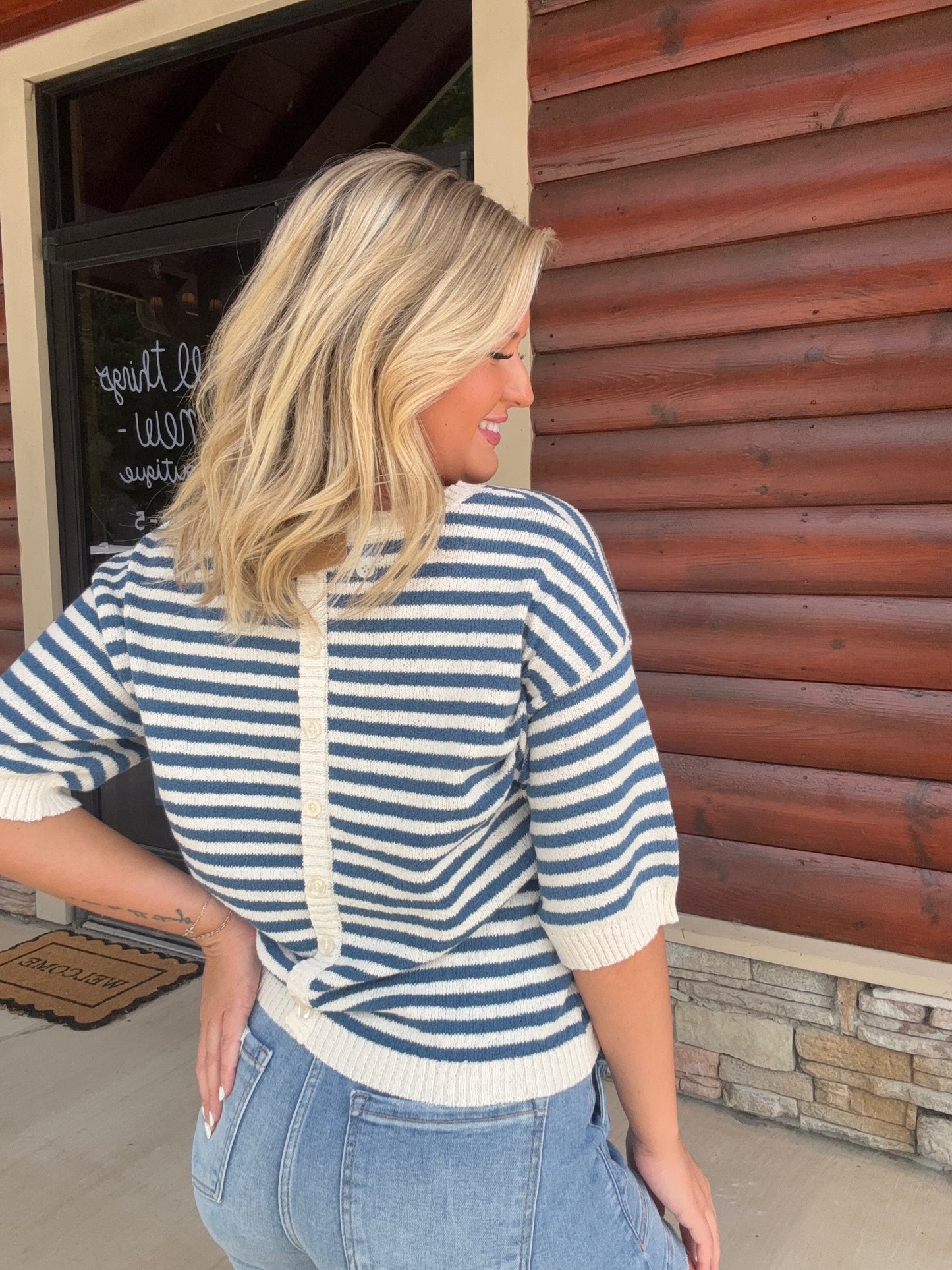 Stripe Contrast Trim SS Sweater