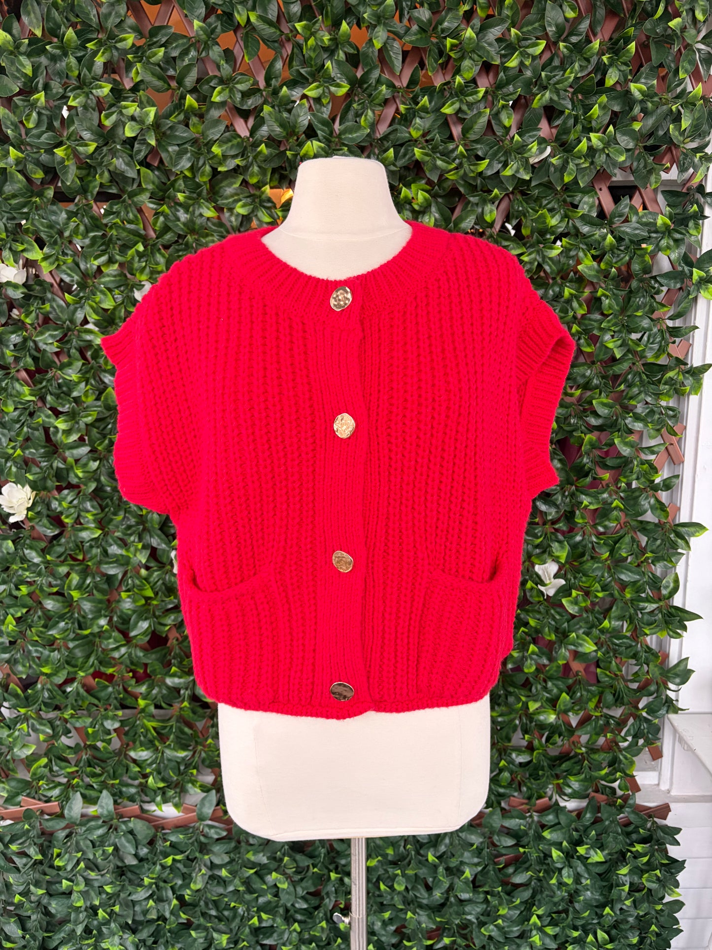 Red SS Knit Cardigan