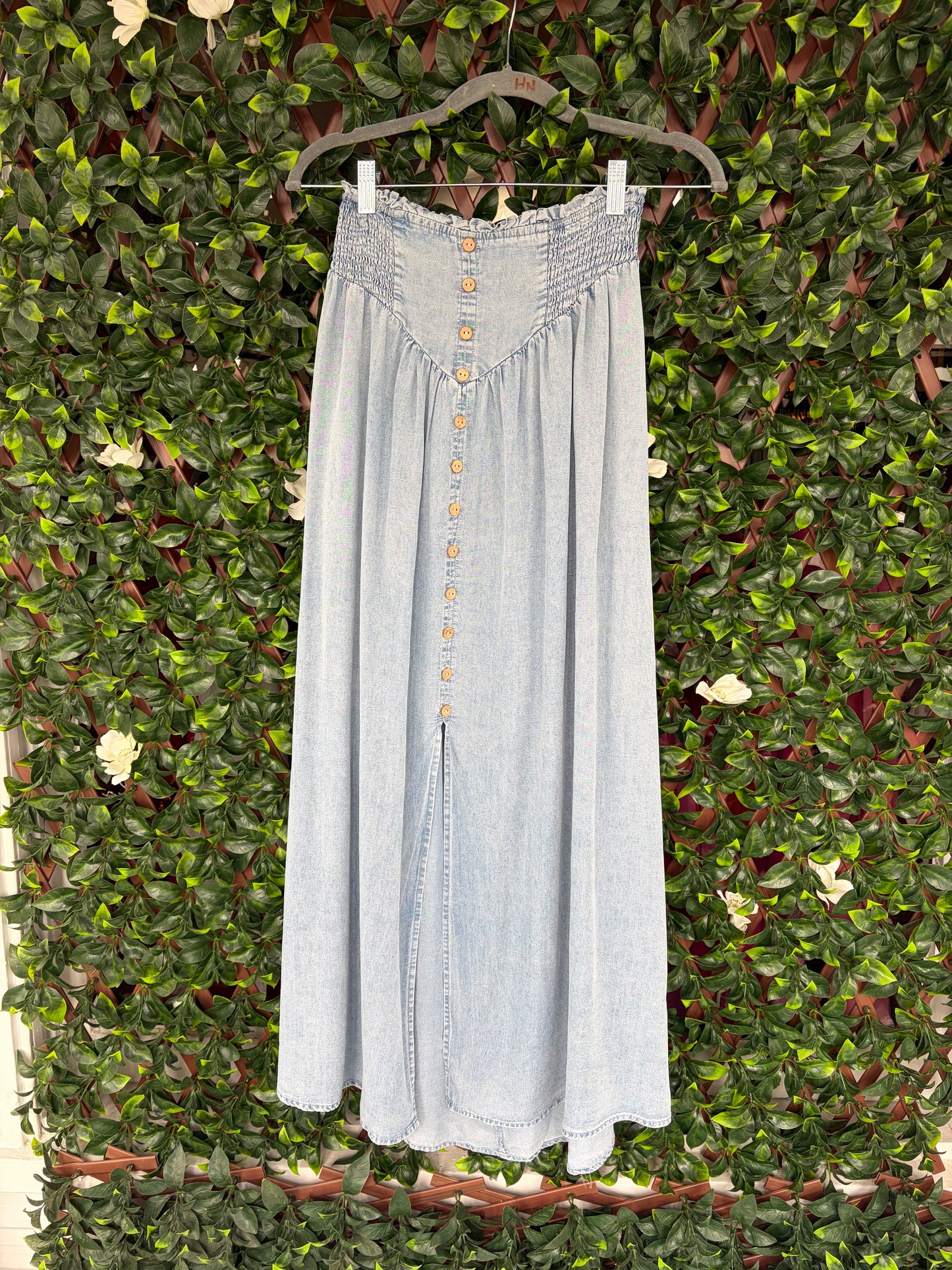 Denim Front Slit Maxi Skirt