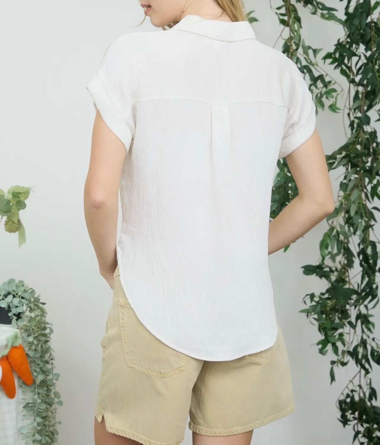 Collared Half Button SS Linen Blend Top