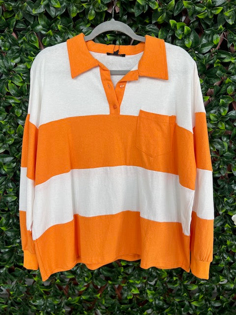 Orange & White Stripe Polo Shirt