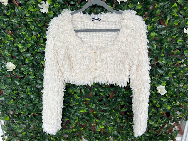 Shaggy Faux Fur Cropped Cardigan