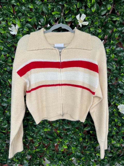 Collared Zipup Cropped Sweater