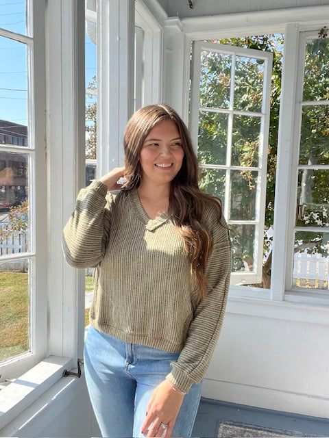 Green Long Sleeved Vneck Top