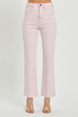 High Rise Raw Hem Slit Straight Jeans
