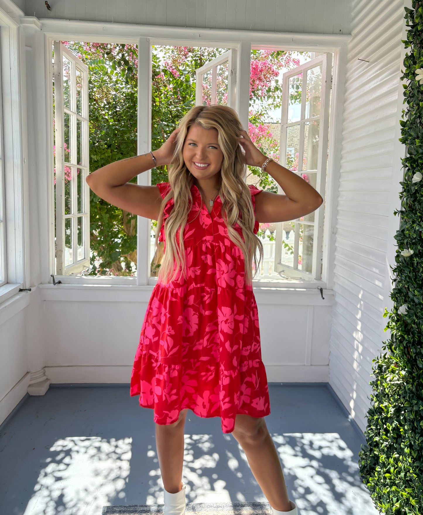 Red and Pink Floral sleeveless dress