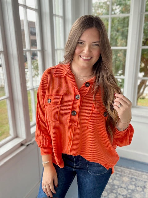 Orange Oversized Ribbed Pullover