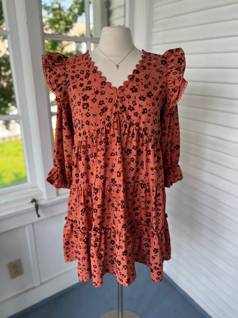 Tiered Rust Floral Dress