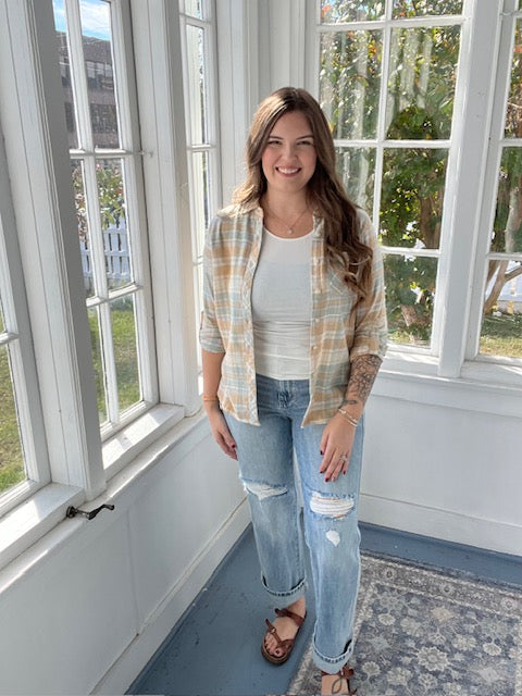 Mint/Beige Plaid Shirt