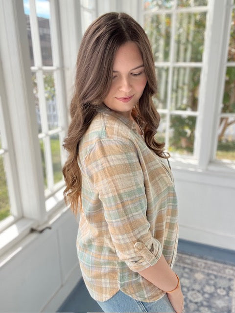 Mint/Beige Plaid Shirt